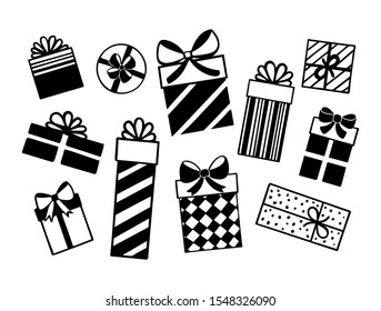 Gift box hand drawn set. Vector illustration.