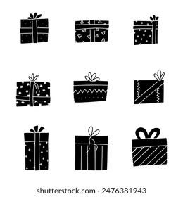 Gift box hand drawn solid icon vector illustration