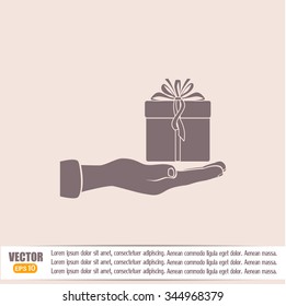 Gift box and hand icon