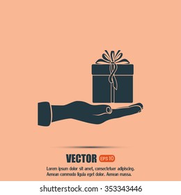 Gift box and hand icon