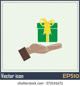 Gift box and hand icon
