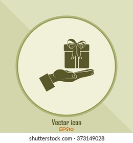 Gift box and hand icon