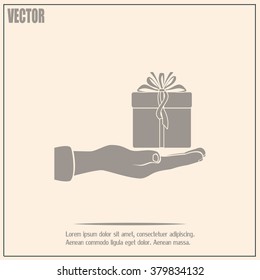 Gift box and hand icon