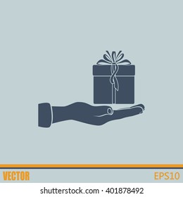 Gift box and hand icon