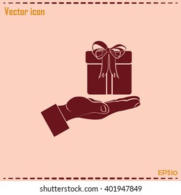 Gift box and hand icon