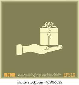 Gift box and hand icon