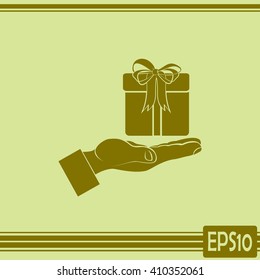 Gift box and hand icon