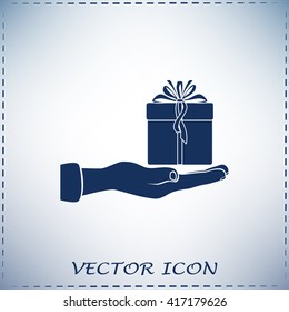 Gift box and hand icon