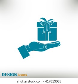 Gift box and hand icon