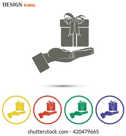 Gift box and hand icon