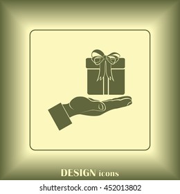 Gift box and hand icon