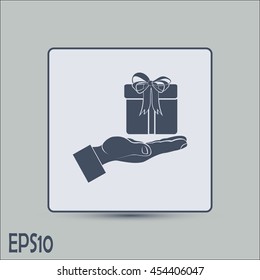 Gift box and hand icon