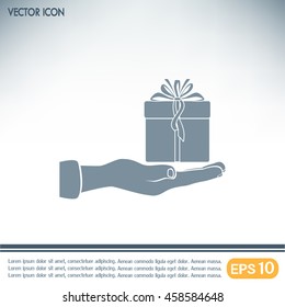 Gift box and hand icon