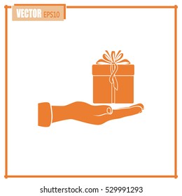 Gift box and hand icon