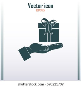 Gift box and hand icon