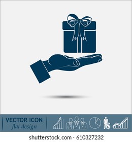 Gift box and hand icon