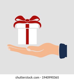Geschenkbox in der Hand Symbol, Vektorgrafik-Design einzeln