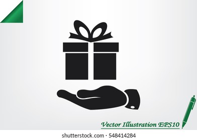 gift box and hand icon vector illustration eps10. Isolated badge flat design for website or app - stock graphics