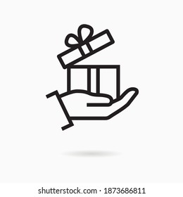 Cuadro de regalo en el icono de la línea de mano. Ilustración vectorial sobre fondo blanco.