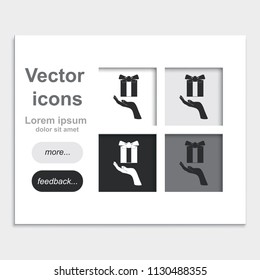 Gift box in hand placed on web page template flat vector icon.