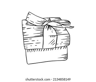 The gift box is hand-drawn in sketch style. Vector graphics