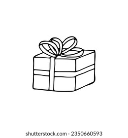 Gift box hand-drawn vector illustration, isolated on white background