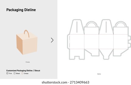 Gift Box with Handle Dieline Template