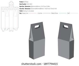 Gift box with handle on top packaging design template gluing die cut - vector