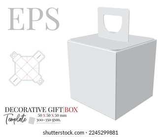 Gift Box with Handle Template, Vector with die cut, laser cut layers. Delivery Box, Self lock Box. White, blank, clear, isolated Paperboard Box mock up on white background Packaging Design