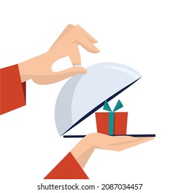 Gift box in the hands on the white background. Vector iluustration EPS 10