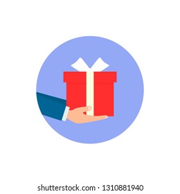 Gift box in hands, Vector isolated illustration.