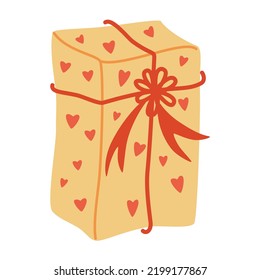Caja de regalo. Feliz Año Nuevo y Feliz Navidad. Caja de regalo con cinta. Banner de vacaciones, afiche web, volante, folleto elegante, tarjeta de saludo, portada. Ilustración de vectores de mano aislada