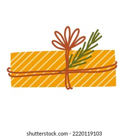 Caja de regalo. Feliz Año Nuevo y Feliz Navidad. Caja de regalo con cinta. Banner de vacaciones, afiche web, volante, folleto elegante, tarjeta de saludo, portada. Ilustración de vectores de mano aislada