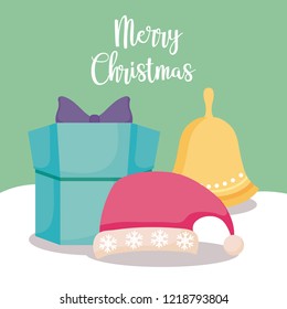 gift box with hat and bell of christmas