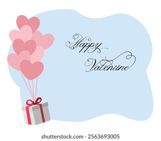 gift box with heart balloon floating in the sky happy or valentine day banner paper
