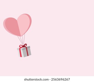 gift box with heart balloon floating in the sky happy or valentine day background