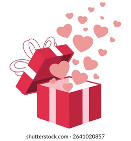 Gift box with heart balloons isolated vector illustration on white background