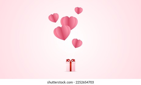 Gift box and heart balloons on pink background ,for February 14 Valentines Day , Vector illustration EPS 10