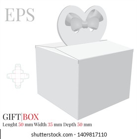 Gift Box Heart with Bow Template, Vector with die cut / laser cut layers. Delivery Cake Box, Self locking Box. White, blank, clear, isolated Paperboard Box mock up on white background Packaging Design