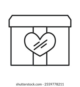 Gift box with heart emblem and lid in outline style Vector