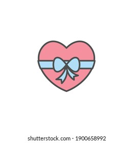Gift Box Heart Filled Color Icon - Valentine's Day Elements Icon Set Vector Illustration