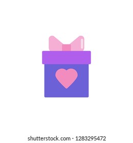 Gift box with heart flat icon, vector sign, colorful pictogram isolated on white. Love and Valentine's Day symbol, logo illustration. Flat style design
