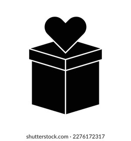 Gift box with heart icon design. Box Love donation vector, surprise gift heart open box Charity symbol. isolated on white background