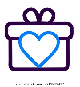 Icono del corazón de la caja de regalo. Una Ilustración vectorial lineal del corazón de la caja de regalo aislado en el fondo blanco.