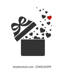 Gift box with heart icon set. St. Valentine's Day simple illustrations in line and solid styles. Love symbols