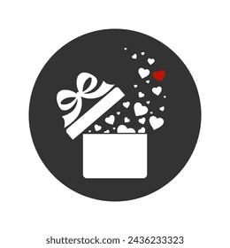 Gift box with heart icon set. St. Valentine's Day simple illustrations in line and solid styles. Love symbols