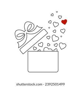 Gift box with heart line icon set. St. Valentine's Day simple illustrations in line and solid styles. Love symbols