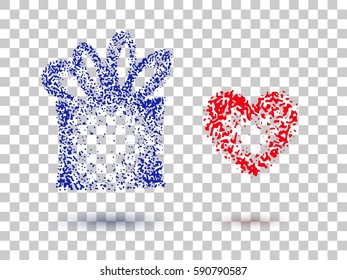 Gift box and heart to make a point. Design elements on a transparent background
