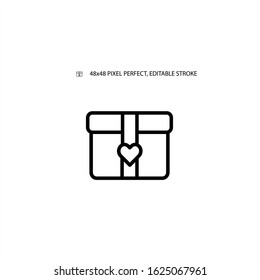 Gift box with a heart on the package simple line icon vector illustration. 48x48 Pixel Perfect. Editable stroke.
