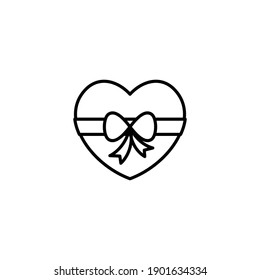 Gift Box Heart Outline Icon - Valentine's Day Elements Icon Set Vector Illustration